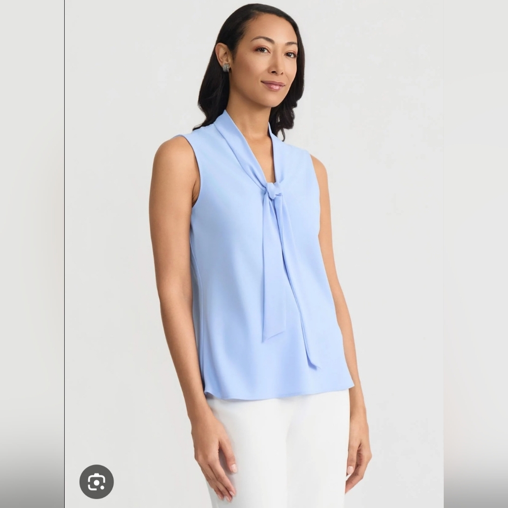 KASPER WOMEN'S BLUE SLEEVELESS TIE NECK TOP SIZE MP NWT